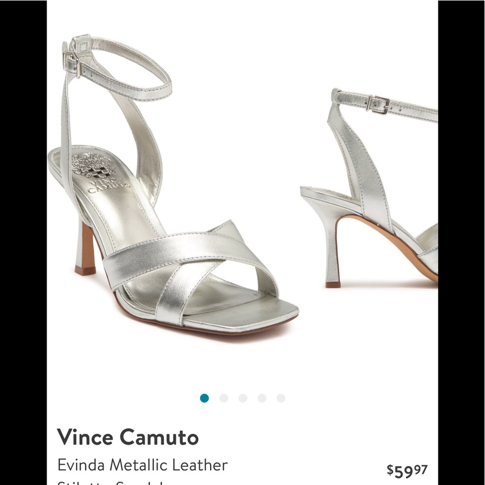 Vince Camuto “Evinda” heels in silver.